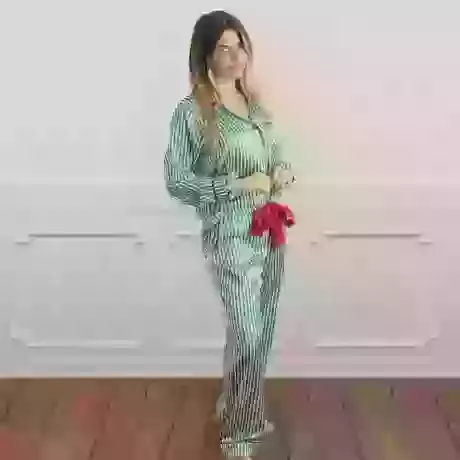 Green Stripe Satin Pant Pj Set